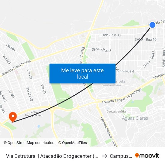 Via Estrutural | Atacadão Drogacenter (Rua 10a) to Campus Ifb map
