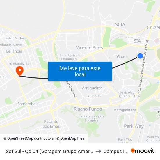 Sof Sul - Qd 04 (Garagem Grupo Amaral) to Campus Ifb map