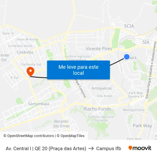 Av. Central l | QE 20 (Praça das Artes) to Campus Ifb map