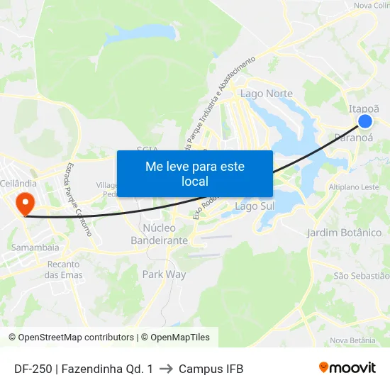 DF-250 | Fazendinha Qd. 1 to Campus IFB map