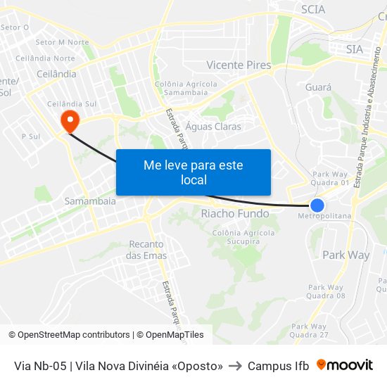 Via Nb-05 | Vila Nova Divinéia «Oposto» to Campus Ifb map