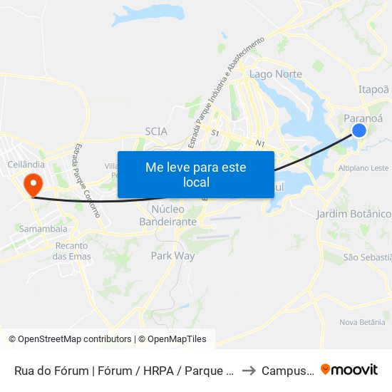 Rua do Fórum | Fórum / HRPA / Parque Vivencial to Campus Ifb map