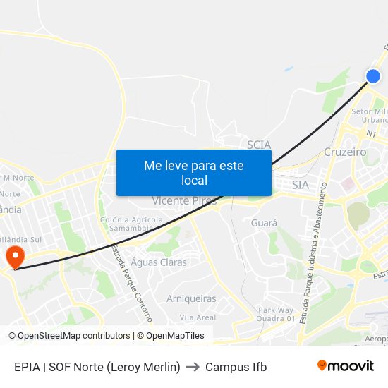 EPIA | SOF Norte (Leroy Merlin) to Campus Ifb map