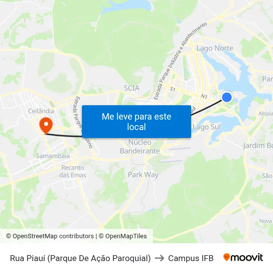 Rua Piauí (Parque De Ação Paroquial) to Campus IFB map