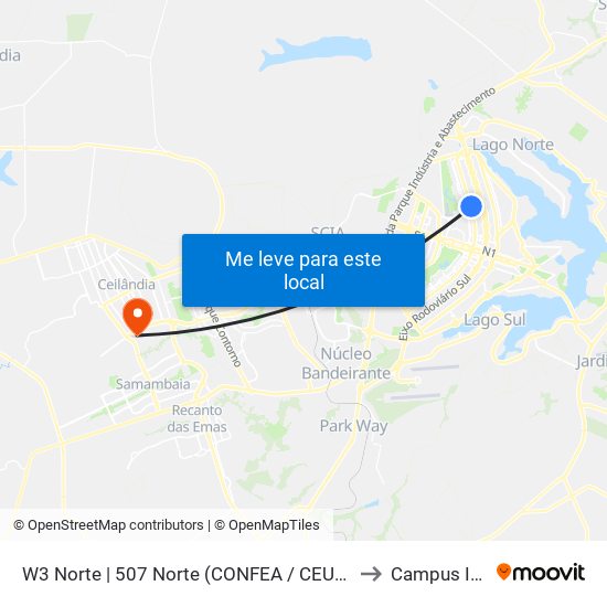 W3 Norte | 507 Norte (CONFEA / CEUB) to Campus Ifb map
