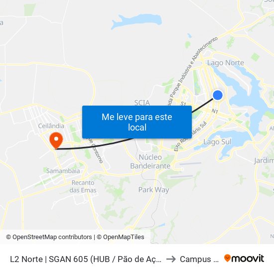 L2 Norte | SGAN 605 (HUB / Pão de Açúcar) to Campus Ifb map