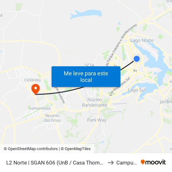 L2 Norte | SGAN 606 (UnB / Casa Thomas Jefferson) to Campus Ifb map