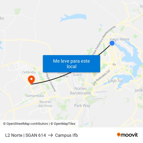 L2 Norte | SGAN 614 to Campus Ifb map