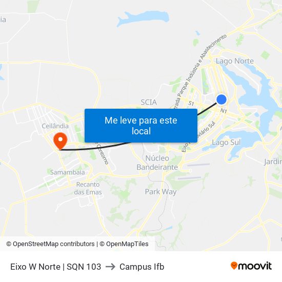 Eixo W Norte | Sqn 103 to Campus Ifb map