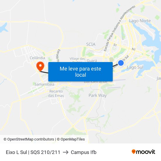 Eixo L Sul | SQS 210/211 to Campus Ifb map
