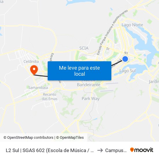 L2 Sul | SGAS 602 (Escola de Música / CESAS) to Campus Ifb map