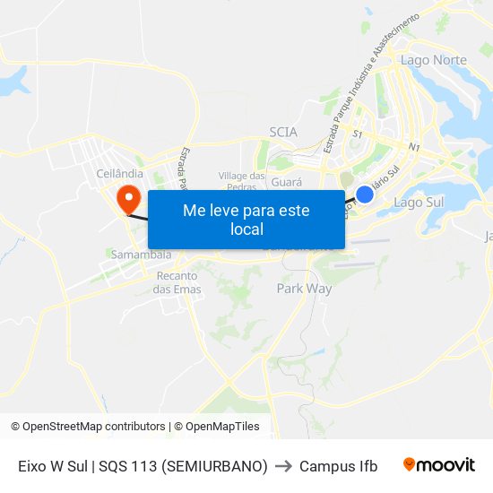 Eixo W Sul | Sqs 113 (Desembarque Metropolitano) to Campus Ifb map