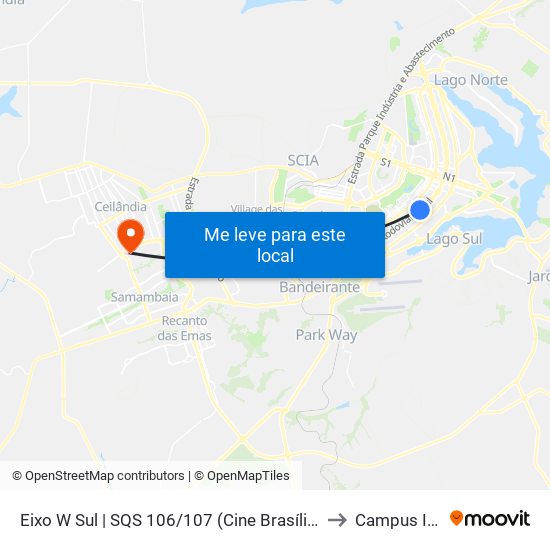 Eixo W Sul | Sqs 106/107 (Cine Brasília) to Campus Ifb map