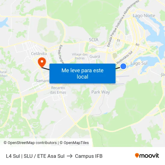 L4 Sul | SLU / ETE Asa Sul to Campus IFB map