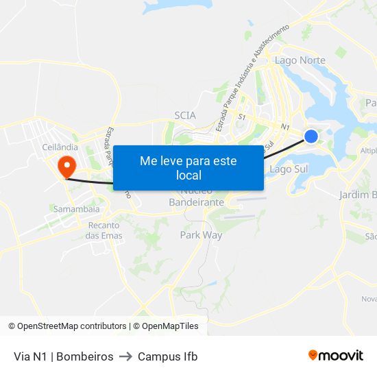 Via N1 | Bombeiros to Campus Ifb map
