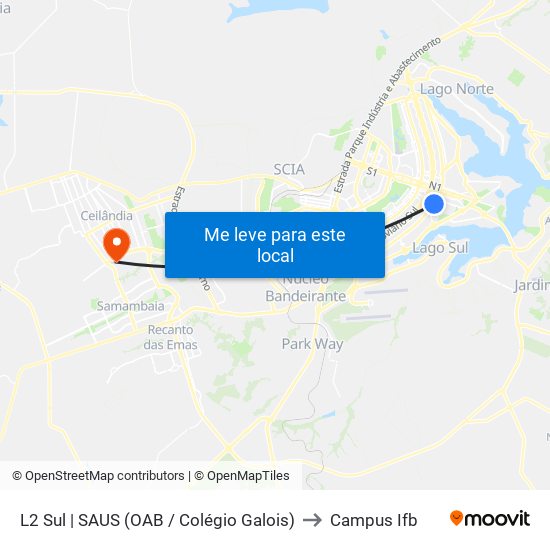 L2 Sul | SAUS (OAB / Colégio Galois) to Campus Ifb map