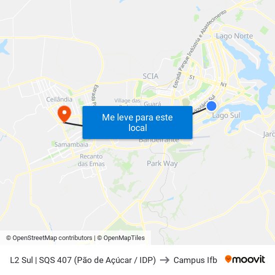 L2 Sul | SQS 407 (Pão de Açúcar / IDP) to Campus Ifb map