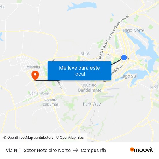 Via N1 | Setor Hoteleiro Norte to Campus Ifb map