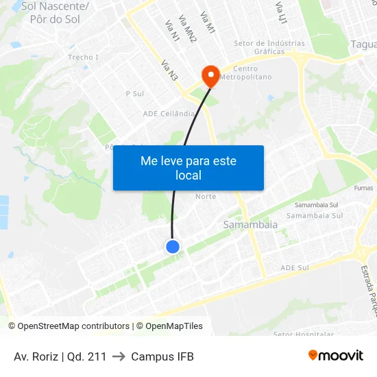 Av. Roriz | Qd. 211 to Campus IFB map