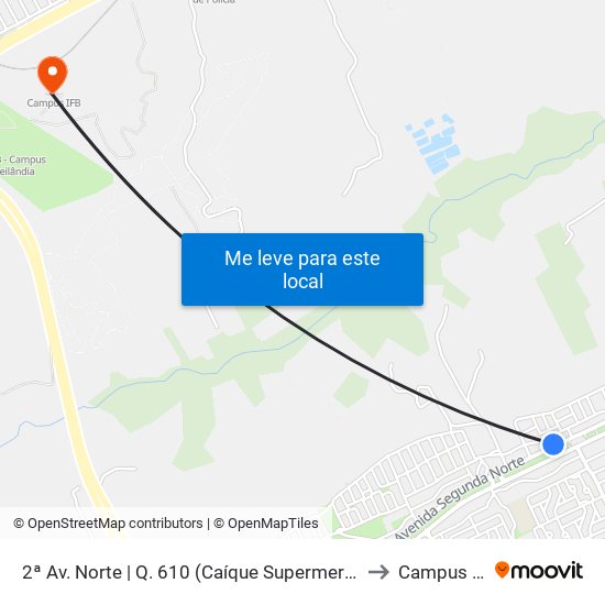 2ª Av. Norte | Q. 610 (Caíque Supermercado) to Campus Ifb map