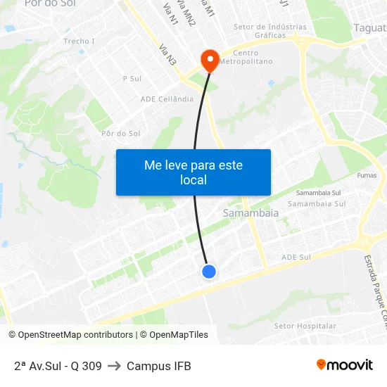 2ª Av.Sul - Q 309 to Campus IFB map