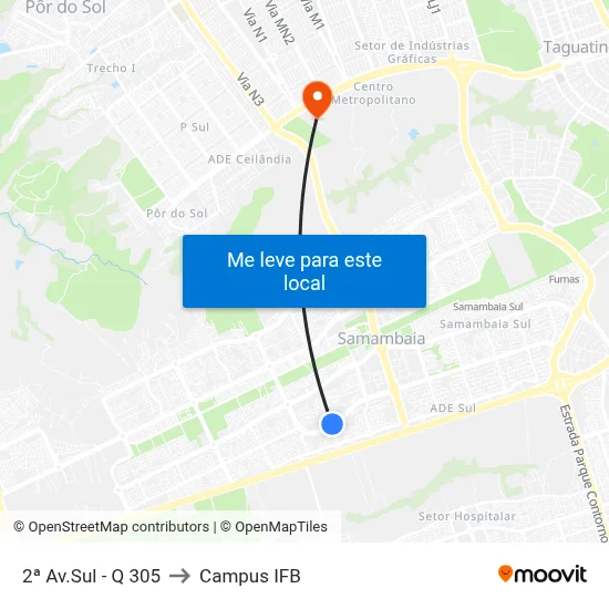 2ª Av.Sul - Q 305 to Campus IFB map