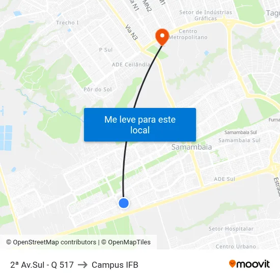 2ª Av.Sul - Q 517 to Campus IFB map