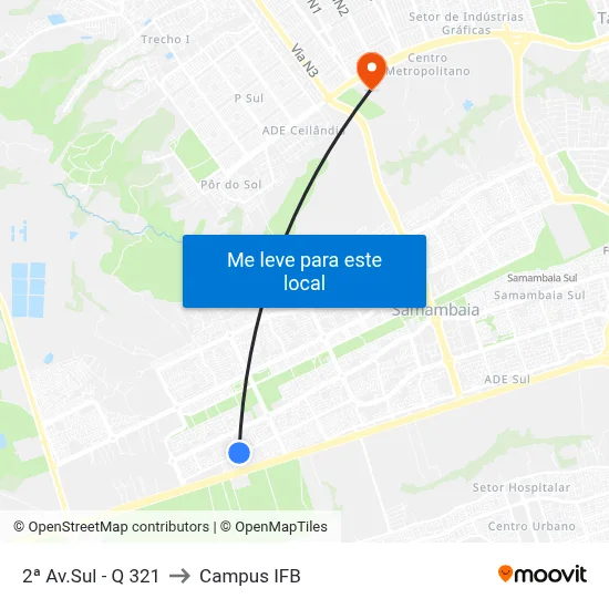 2ª Av.Sul - Q 321 to Campus IFB map