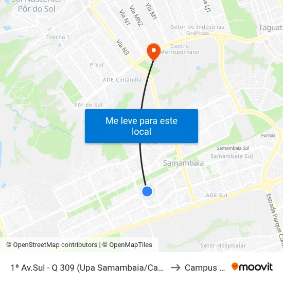1ª Av.Sul - Q 309 (Upa Samambaia/Caps Ad) to Campus IFB map