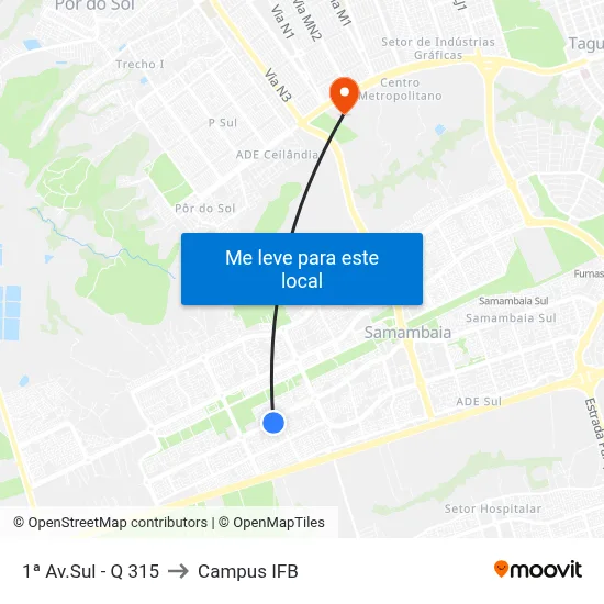 1ª Av.Sul - Q 315 to Campus IFB map