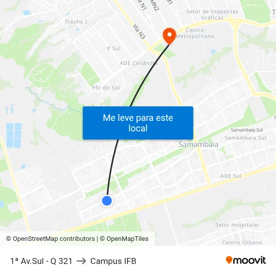 1ª Av.Sul - Q 321 to Campus IFB map