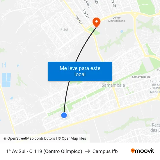 1ª Av.Sul - Q 119 (Centro Olímpico) to Campus Ifb map