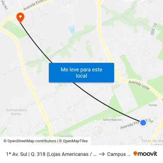 1ª Av. Sul | Q. 318 (Lojas Americanas / Primor) to Campus IFB map