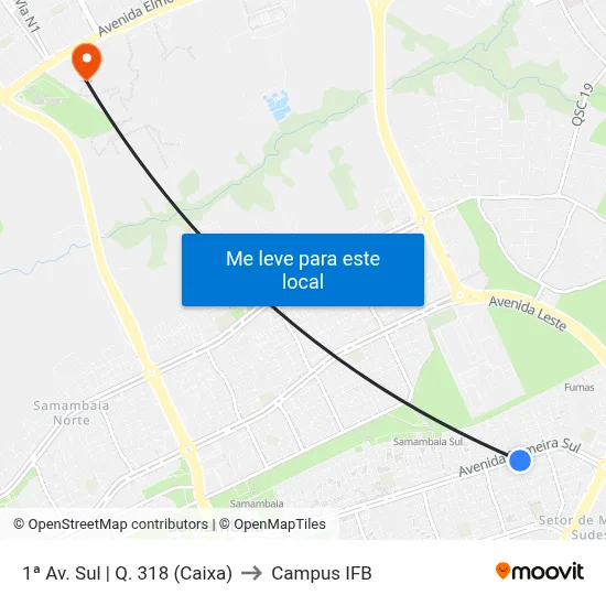1ª Av. Sul | Q. 318 (Caixa) to Campus IFB map