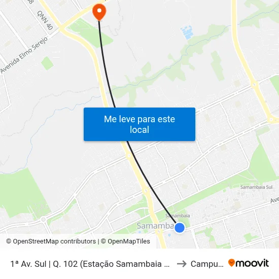 1ª Av. Sul | Q. 102 (Estação Samambaia / Castelo Forte) to Campus Ifb map
