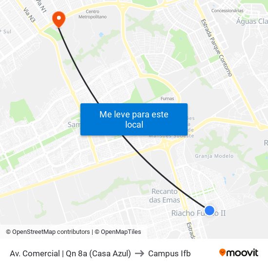 Av. Comercial | Qn 8a (Casa Azul) to Campus Ifb map