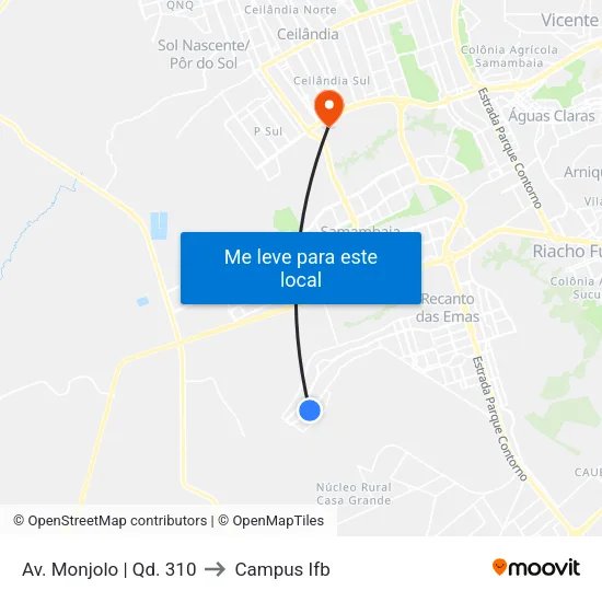 Av. Monjolo | Qd. 310 to Campus Ifb map