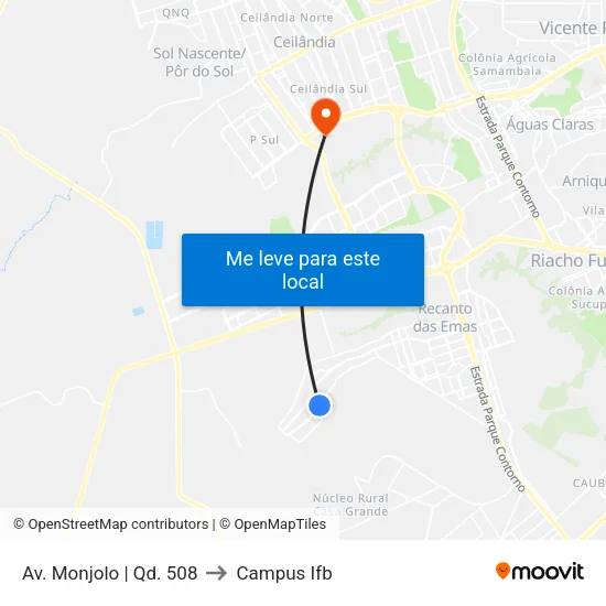 Av. Monjolo | Qd. 508 to Campus Ifb map