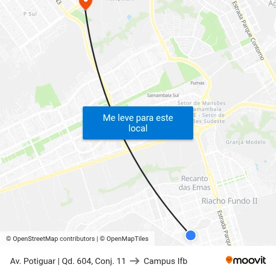 Av. Potiguar | Qd. 604, Conj. 11 to Campus Ifb map