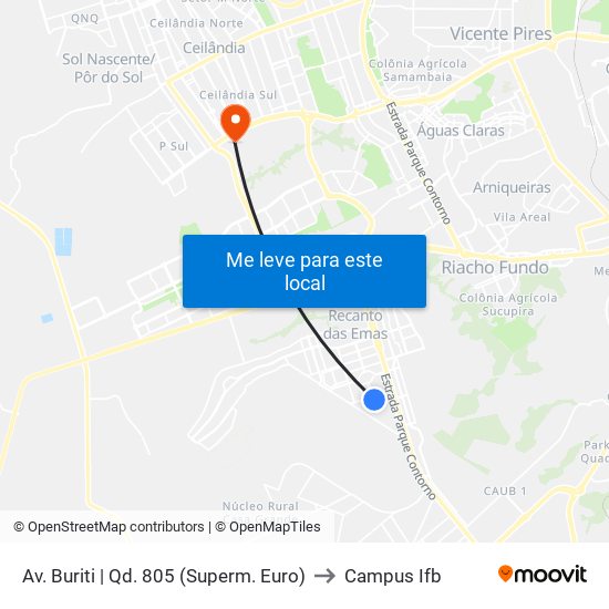 Av. Buriti | Qd. 805 (Superm. Euro) to Campus Ifb map