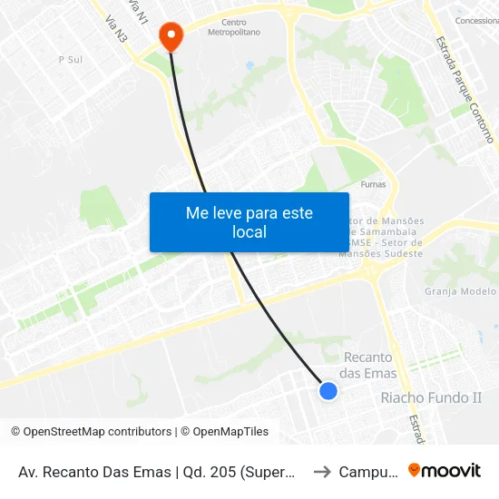 Av. Recanto Das Emas | Qd. 205 (Supermercado Euro) to Campus Ifb map
