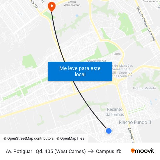 Av. Potiguar | Qd. 405 (West Carnes) to Campus Ifb map