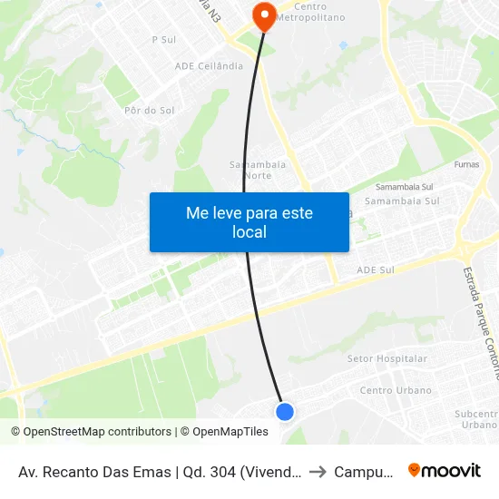 Av. Recanto Das Emas | Qd. 304 (Vivendas Express) to Campus IFB map