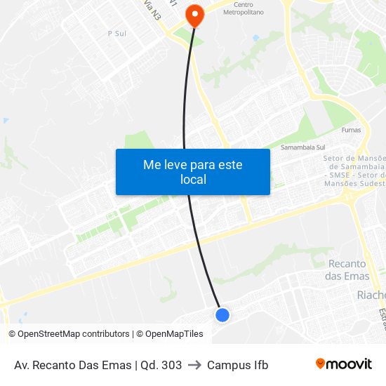 Av. Recanto Das Emas | Qd. 303 to Campus Ifb map
