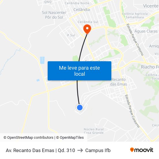 Av. Recanto Das Emas | Qd. 310 to Campus Ifb map