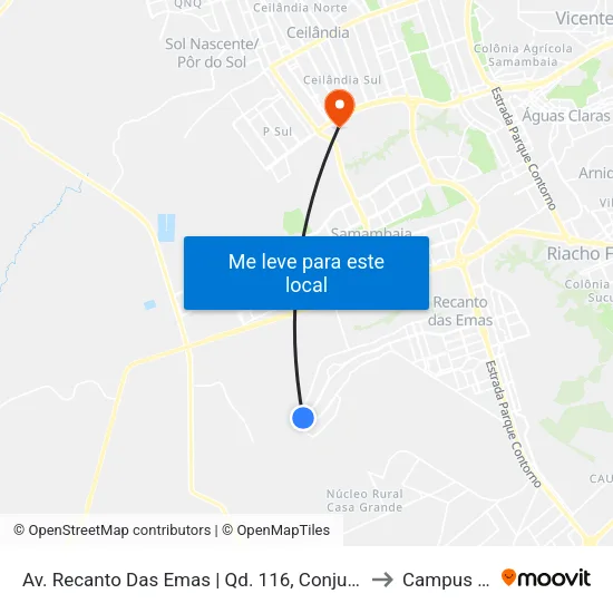 Av. Recanto Das Emas | Qd. 116, Conjunto 6 to Campus Ifb map