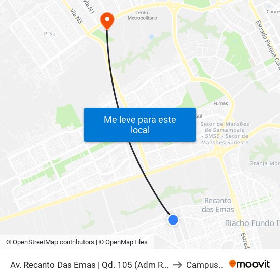 Av. Recanto Das Emas | Qd. 105 (Adm Regional) to Campus Ifb map