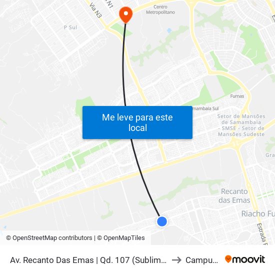 Av. Recanto Das Emas | Qd. 107 (Sublime / Kimicar) to Campus Ifb map