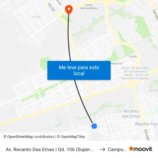 Av. Recanto Das Emas | Qd. 106 (Supermercado Tatico) to Campus Ifb map