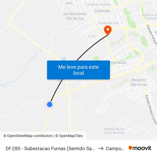 Df-280 - Subestacao Furnas (Sentido Santo Antonio) to Campus Ifb map